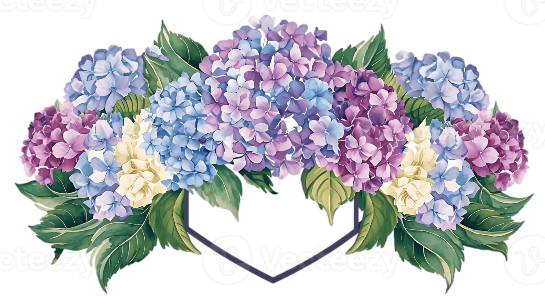 A heart shaped wreath with purple and white flowers png