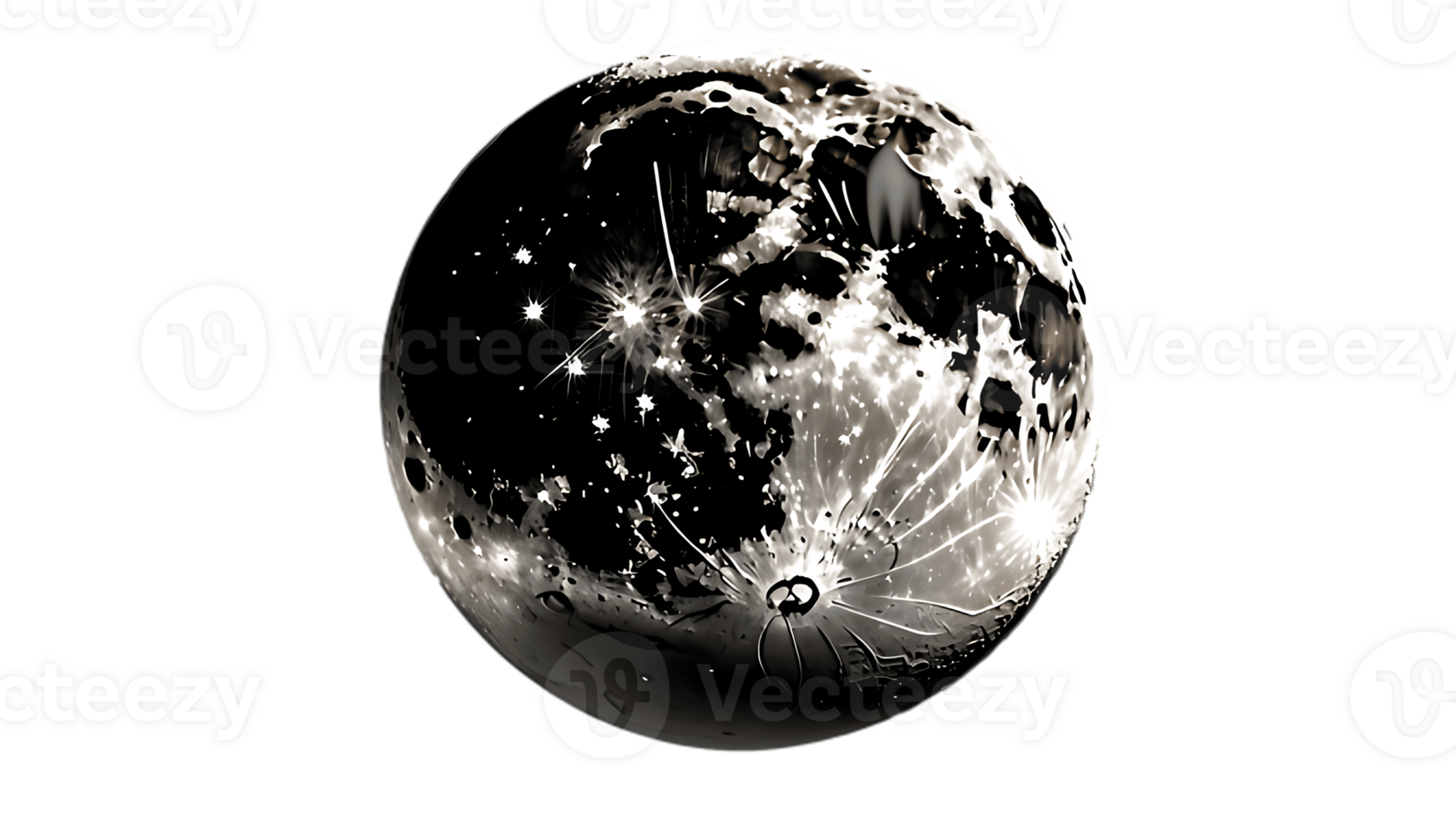 The moon is shown in black and white png