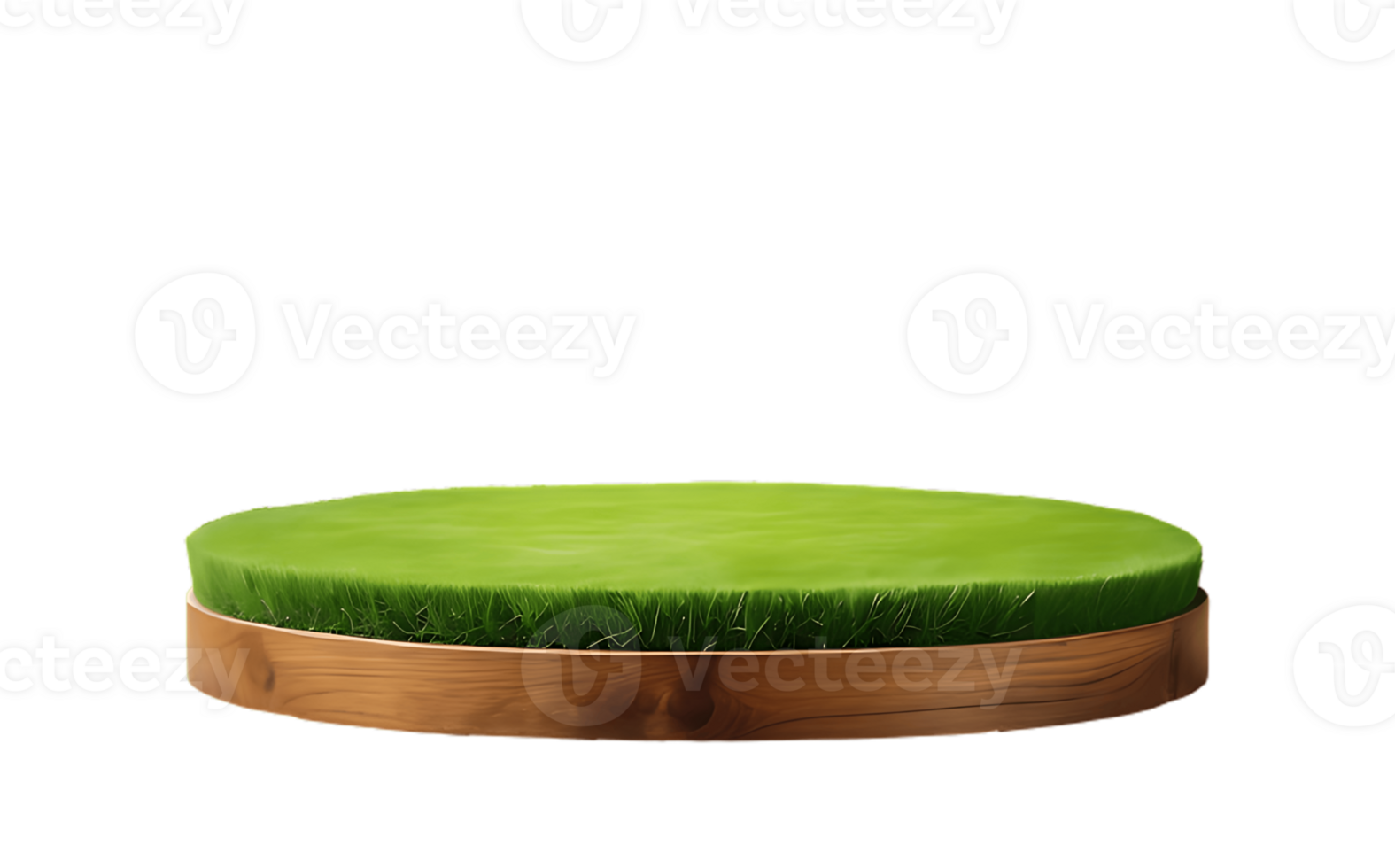 A round wooden table with grass on top png