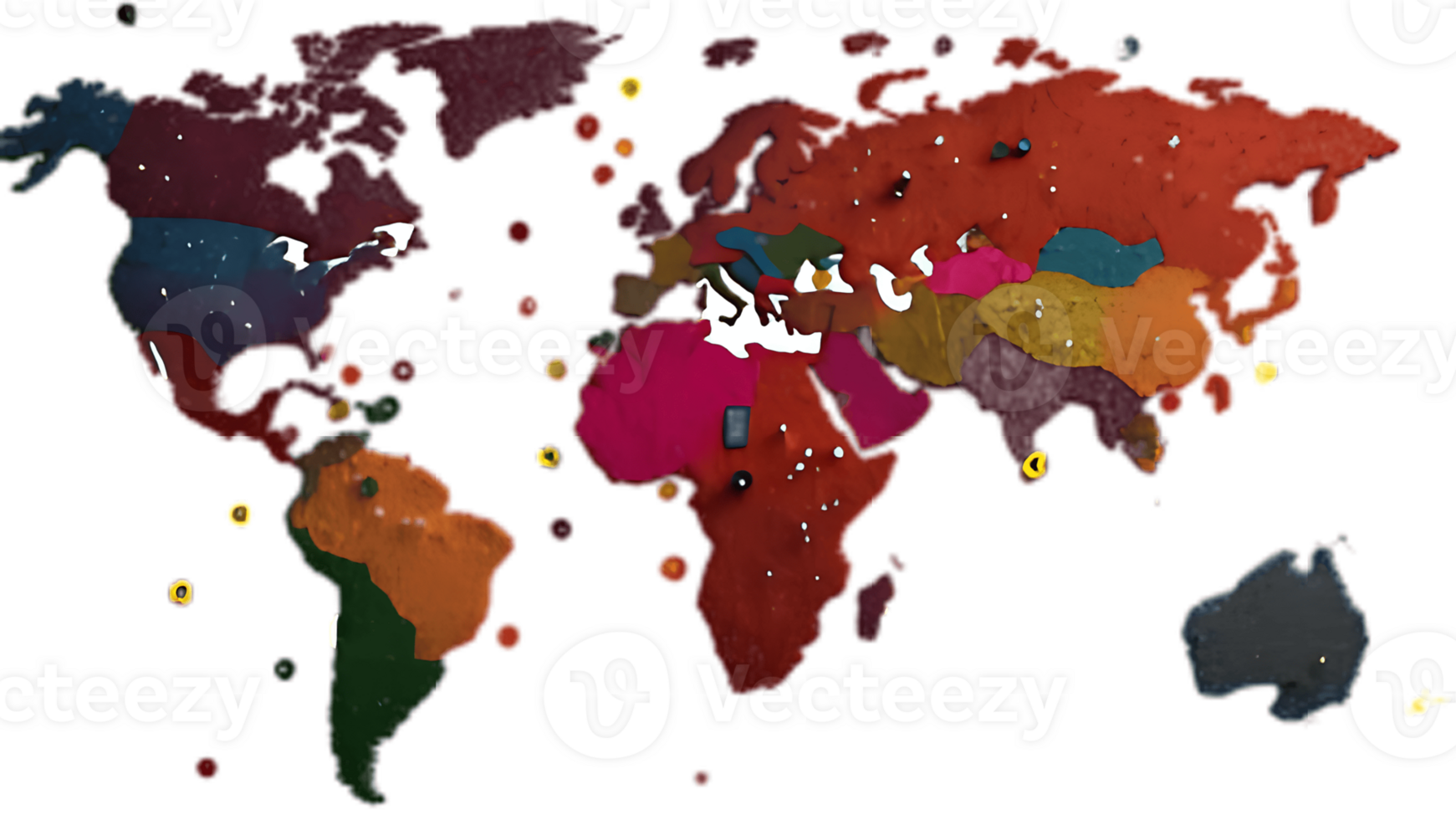 A map of the world with many different colored dots png