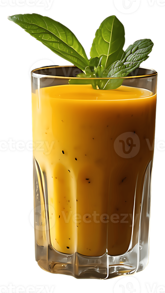 A glass of orange juice with mint leaves png