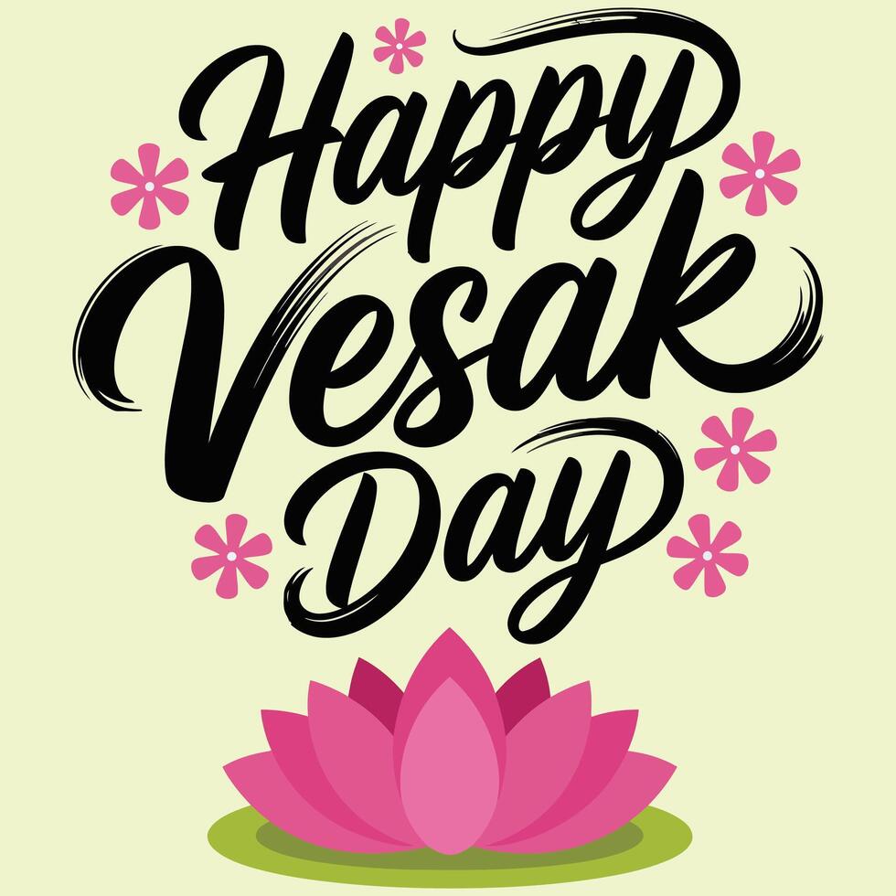 Flat Vesak Lotus with Artistic Text. vector