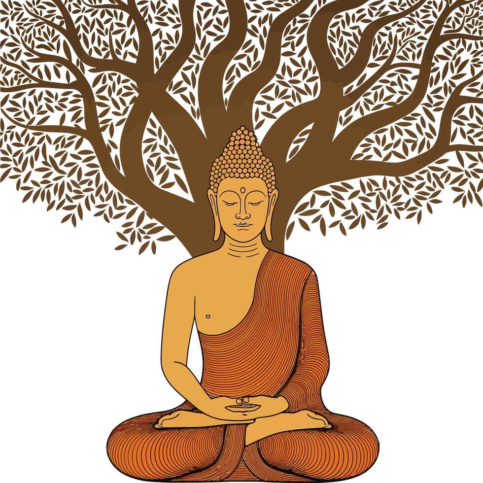 Buddha under tree vector