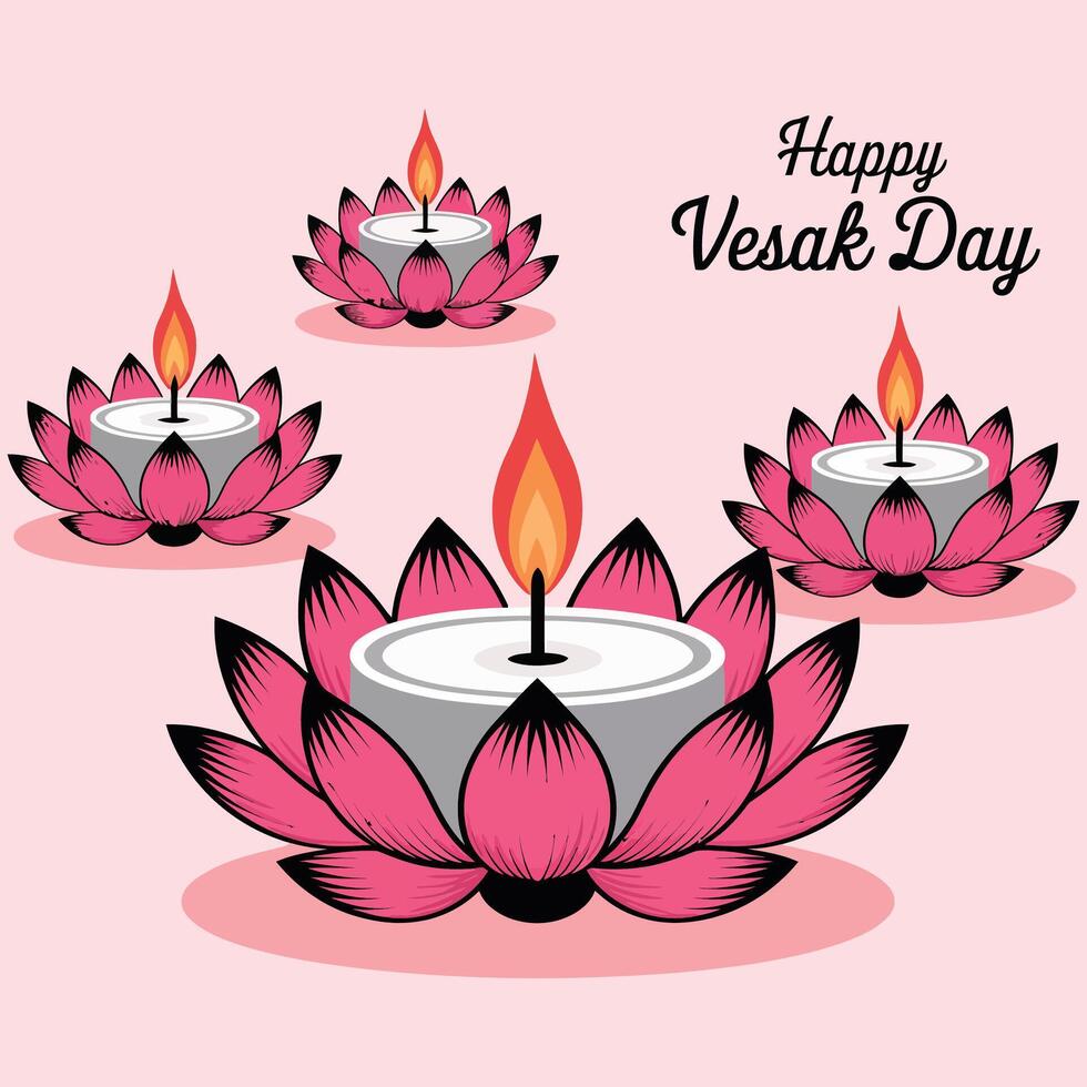 Happy vesak day background with lotus flowers vector
