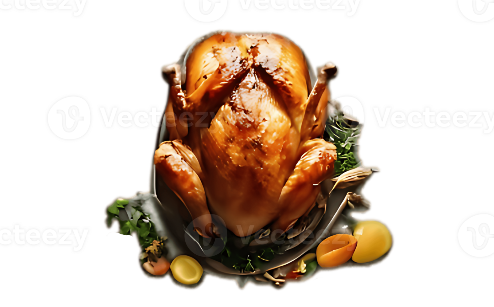 A roasted turkey is shown on a plate png