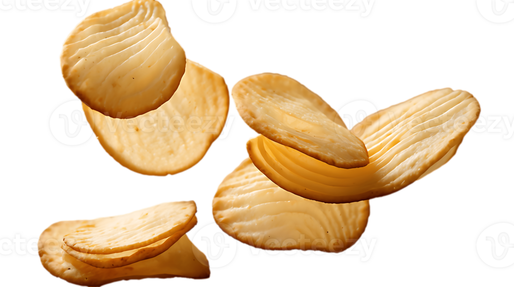 Several potato chips are falling in the air png