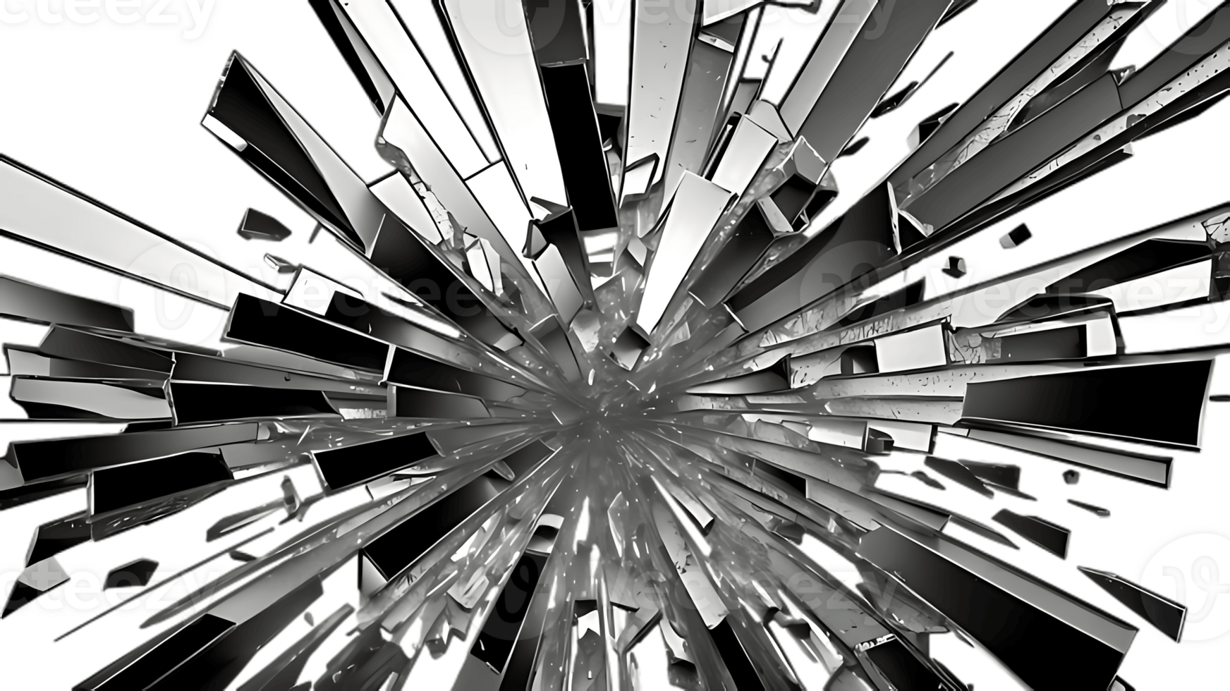 A black and white image of a broken glass wall png