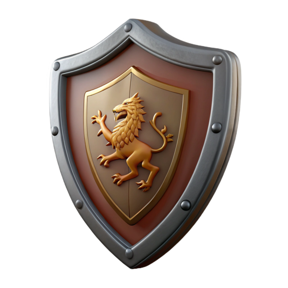 elegant traditional Medieval Shield with Lion Crest Cutout original png