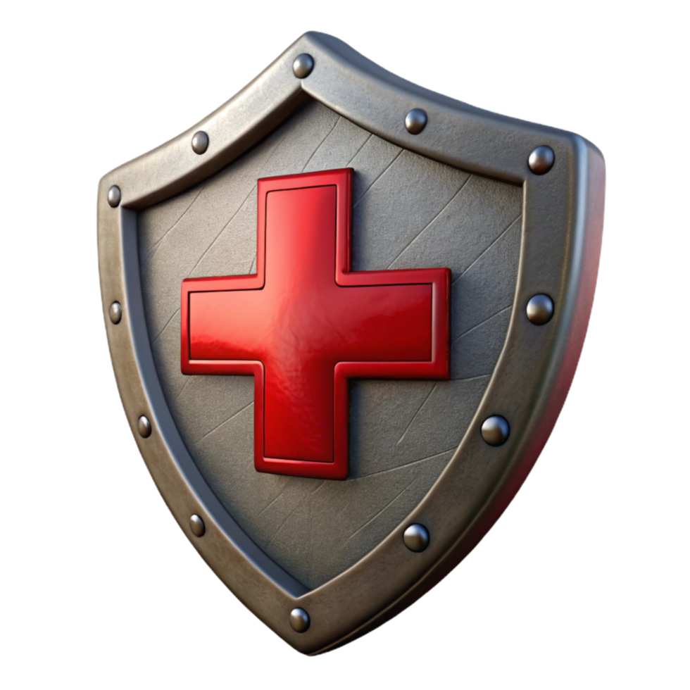 dramatic rustic Medieval Shield Metal with Red Cross Transparent Background genuine png
