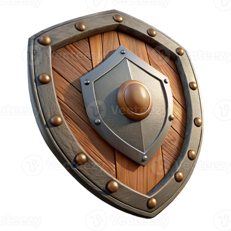 vibrant rustic Medieval Shield Iron and Wood Isolated Element detailed png