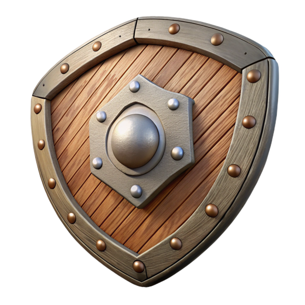 elegant contemporary Medieval Shield Iron and Wood Isolated Element professional png