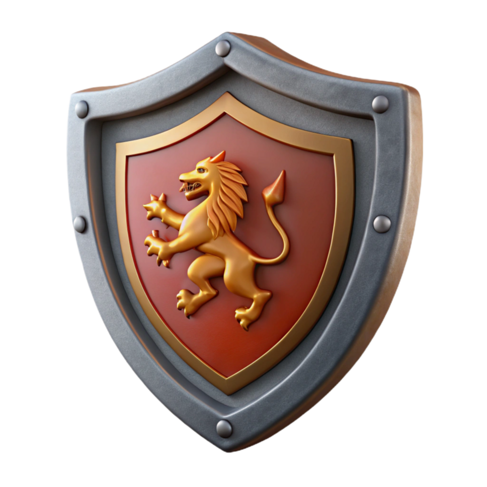 elegant classic Medieval Shield with Lion Crest Cutout original png
