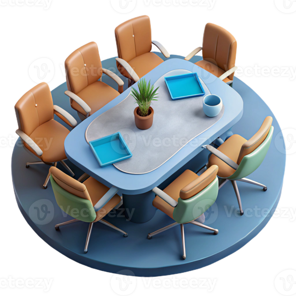 wonderful vintage Meeting Room with Table and Chairs Top View Transparent Background original png
