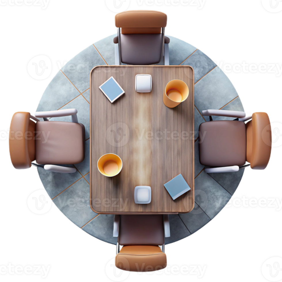 extraordinary abstract Meeting Room with Table and Chairs Top View Transparent Background premium png