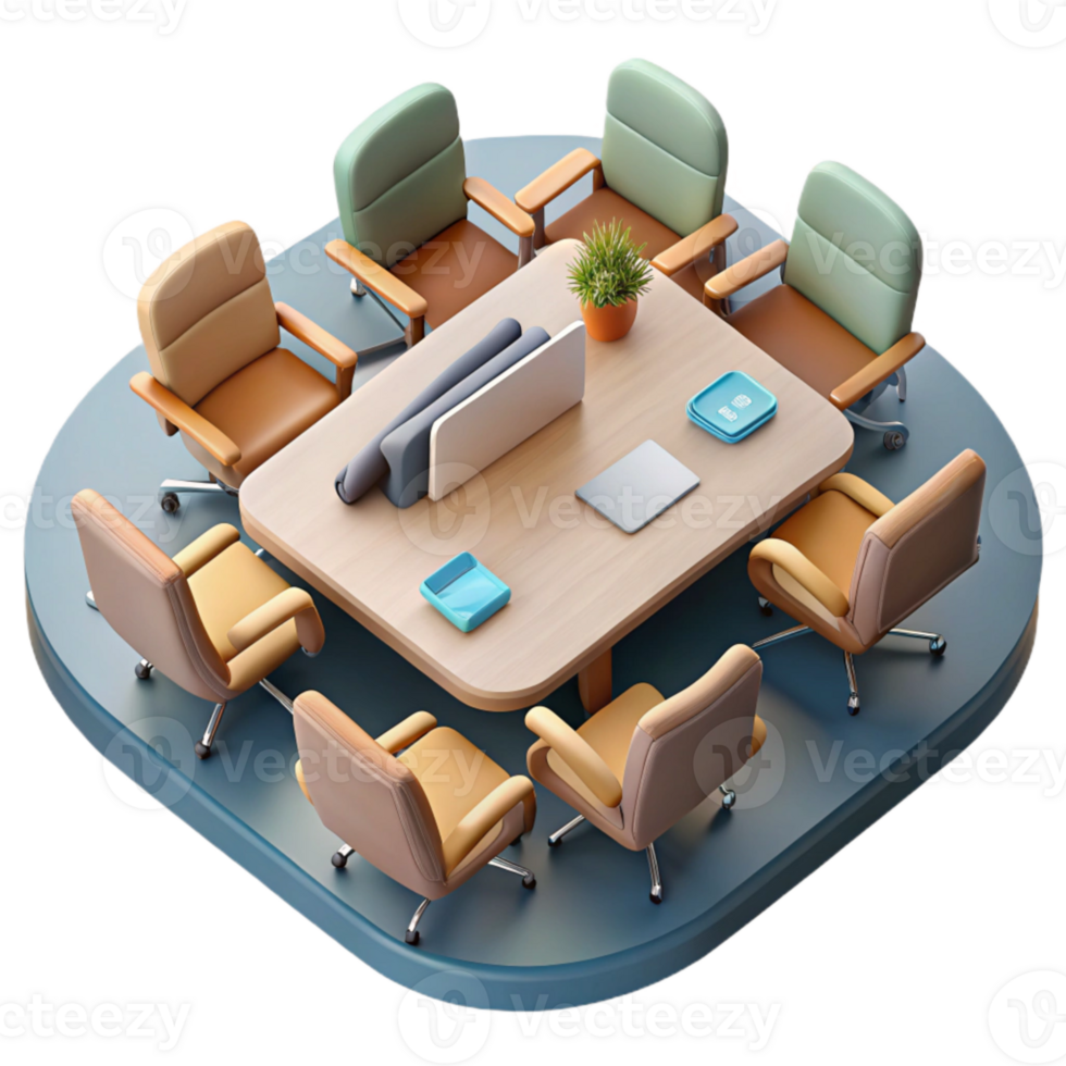 impressive traditional Meeting Room with Table and Chairs Top View Transparent Background high quality png