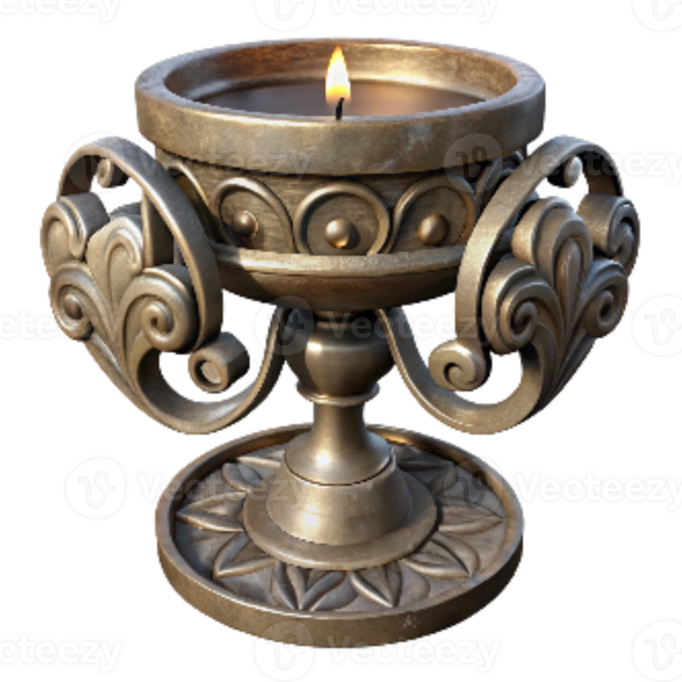 vibrant rustic Metal Candle Holder with Ornate Design Isolated on Transparent Background exclusive png
