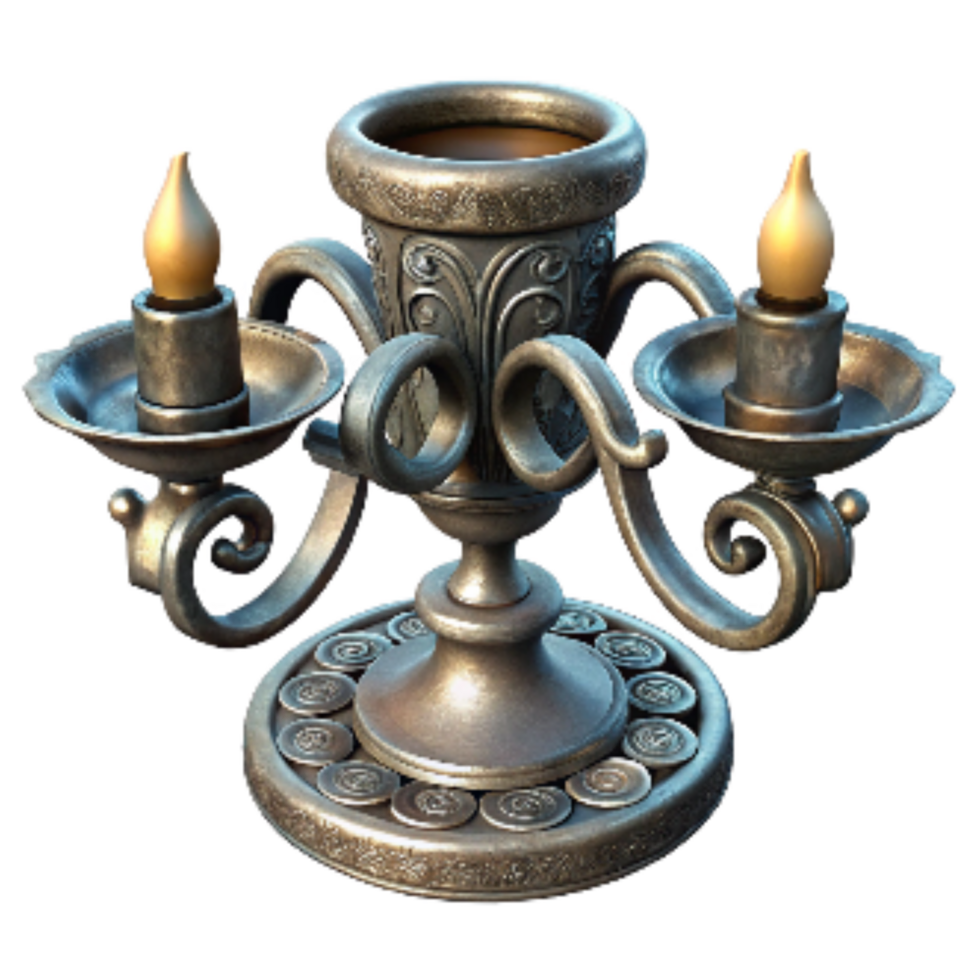 wonderful creative Metal Candle Holder with Ornate Design Isolated on Transparent Background detailed png