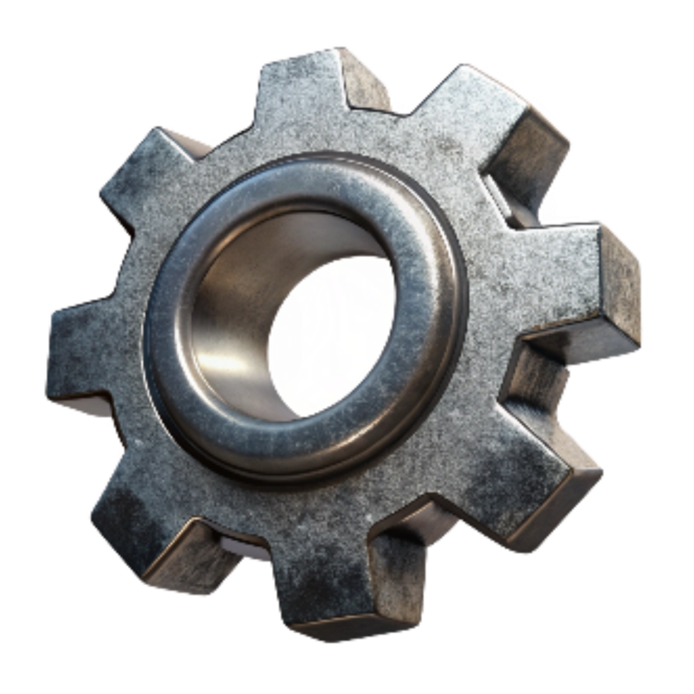 dramatic rustic Metal Gear Cogwheel Close Up Transparent Background high resolution png