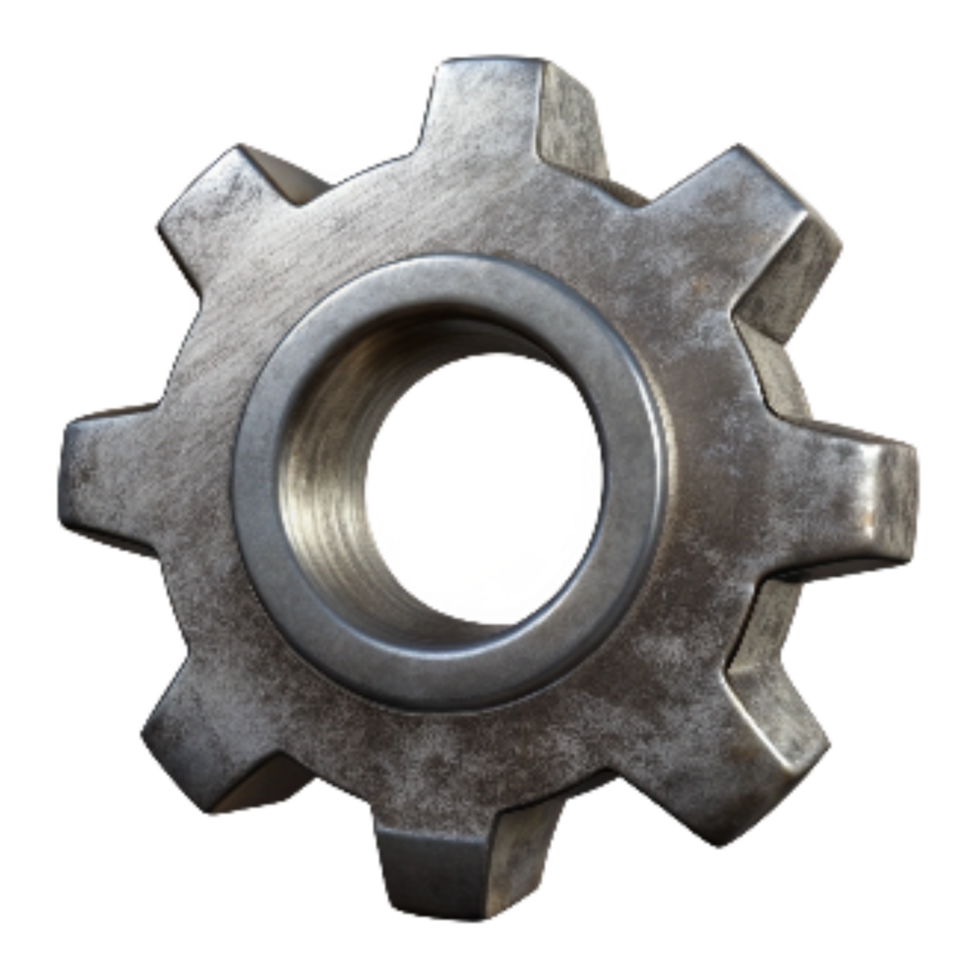 elegant traditional Metal Gear Cogwheel Close Up Transparent Background detailed png
