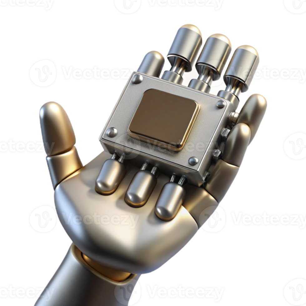 magnificent traditional Metallic Robot Hand Holding Circuit Board Isolated authentic png