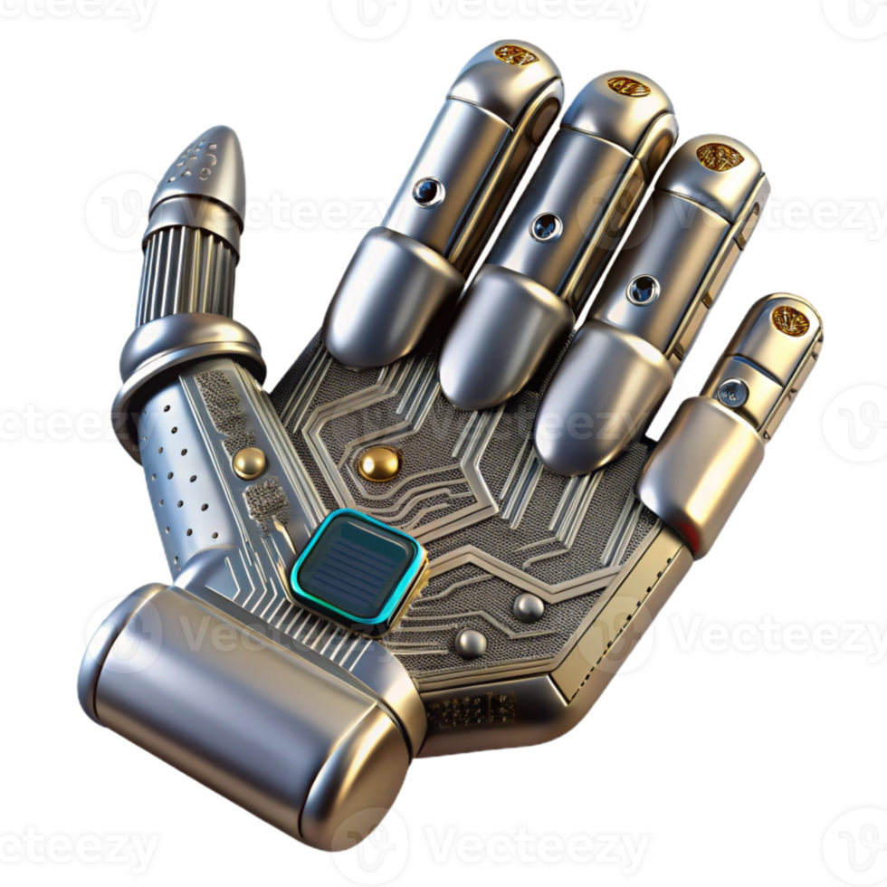 magnificent abstract Metallic Robot Hand Holding Circuit Board Isolated original png