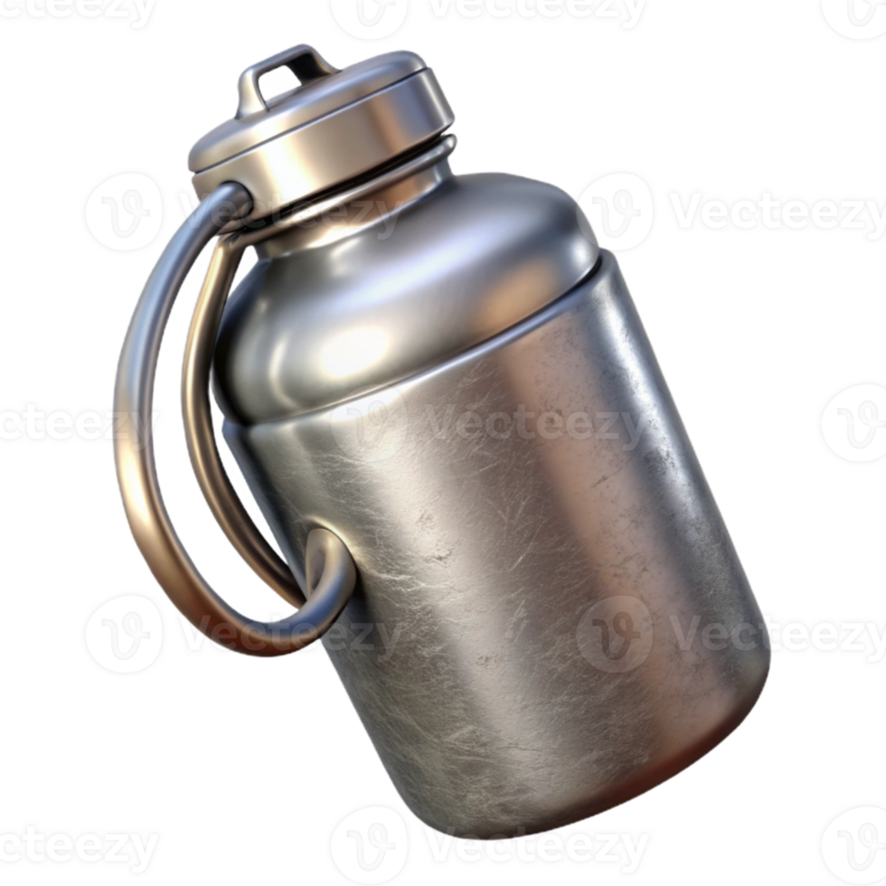 vibrant rustic Metal Water Bottle Silver Insulated Isolated Element detailed png