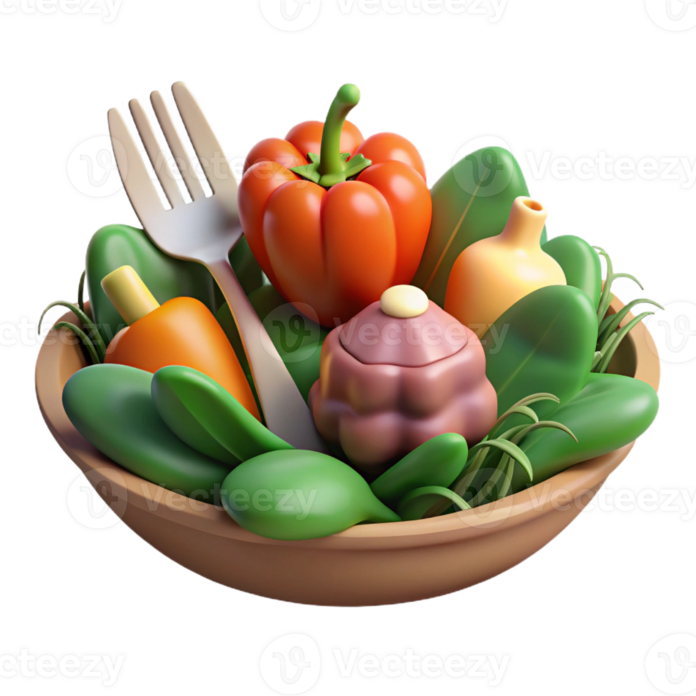 beautiful minimalist Mindful Eating Fork and Vegetables Isolated Element png