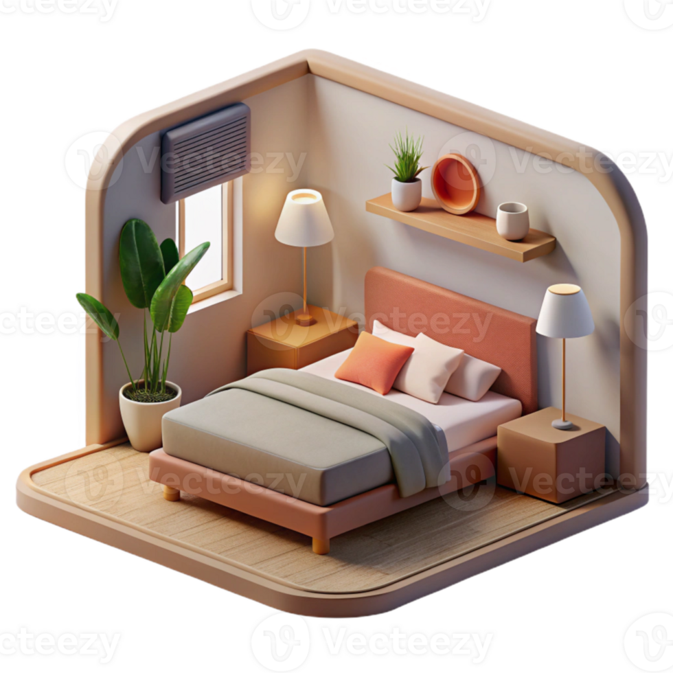vibrant traditional Minimalist Bedroom Scene Side View Cutout original png