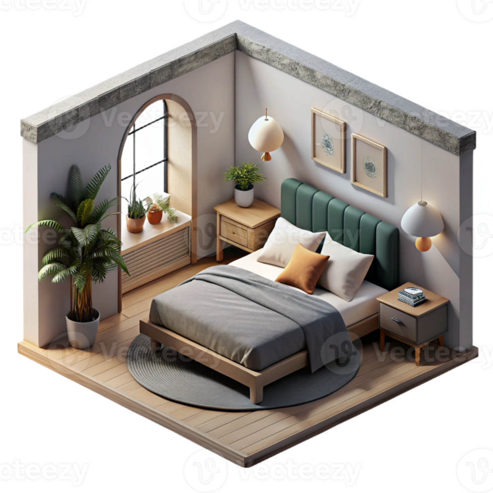 serene modern Minimalist Bedroom Interior Side View Cutout original png