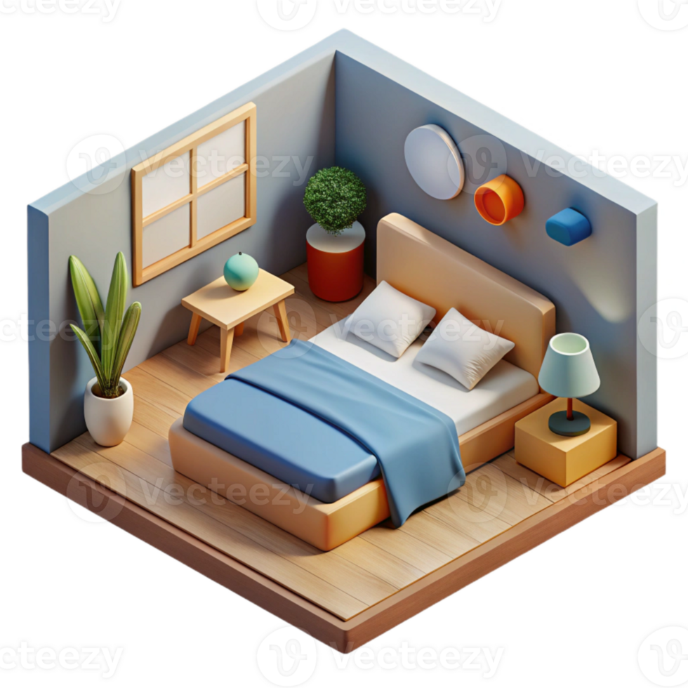 impressive artistic Minimalist Bedroom Scene Top View Cutout high resolution png