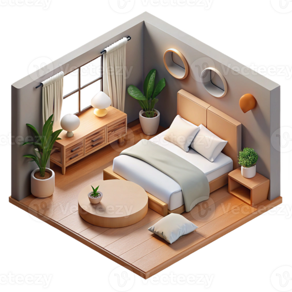 wonderful abstract Minimalist Bedroom Scene Top View Cutout genuine png