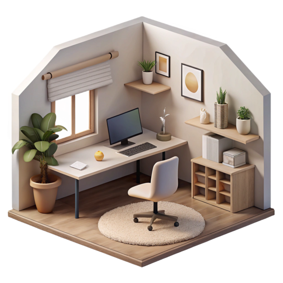 impressive contemporary Minimalist Home Office Interior Side View premium png