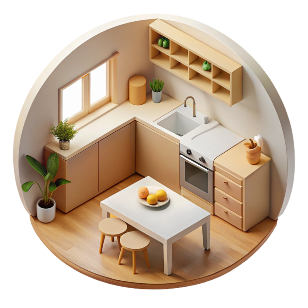 vibrant abstract Minimalist Kitchen Scene Top View Cutout premium png