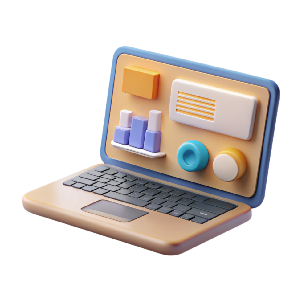 stunning classic Minimalist Laptop with Online Marketing Dashboard Cutout genuine png