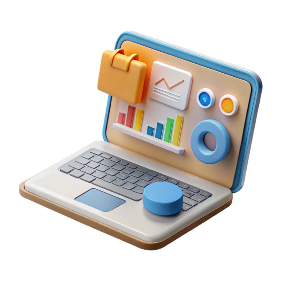 serene rustic Minimalist Laptop with Online Marketing Dashboard Cutout premium png