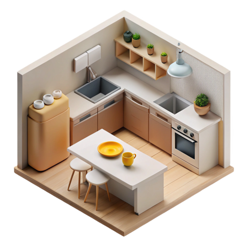 extraordinary creative Minimalist Kitchen Scene Top View Cutout genuine png
