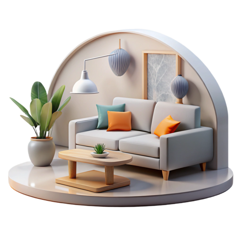 elegant contemporary Minimalist Living Room Decor Side View genuine png