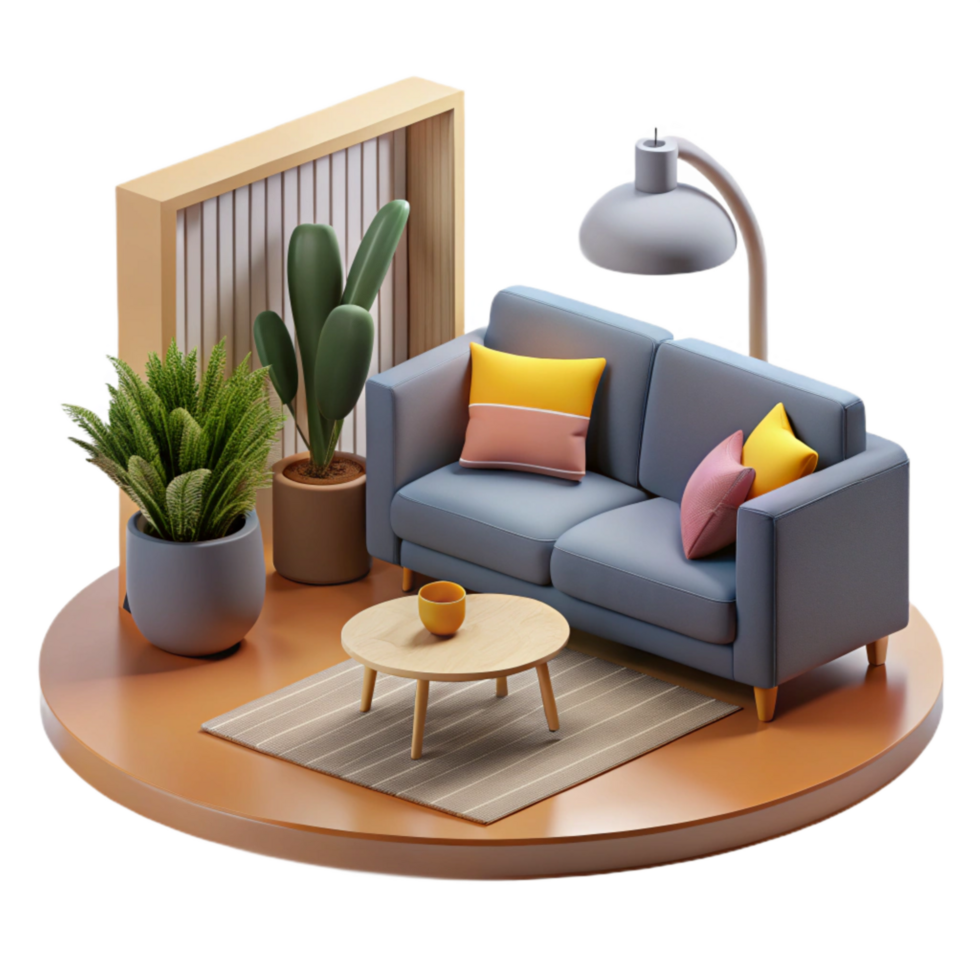 stunning minimalist Minimalist Living Room Scene Side View Isolated png