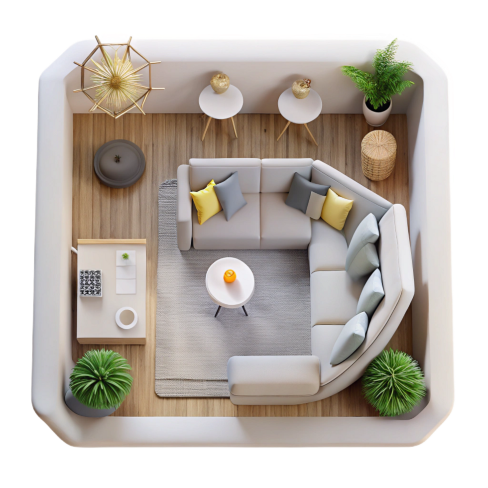 elegant creative Minimalist Living Room Interior Front View detailed png