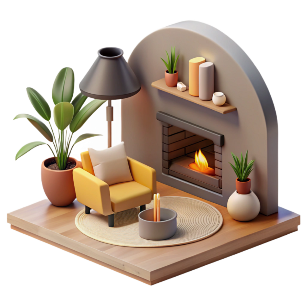 impressive minimalist Minimalist Living Room Scene Side View Isolated exclusive png