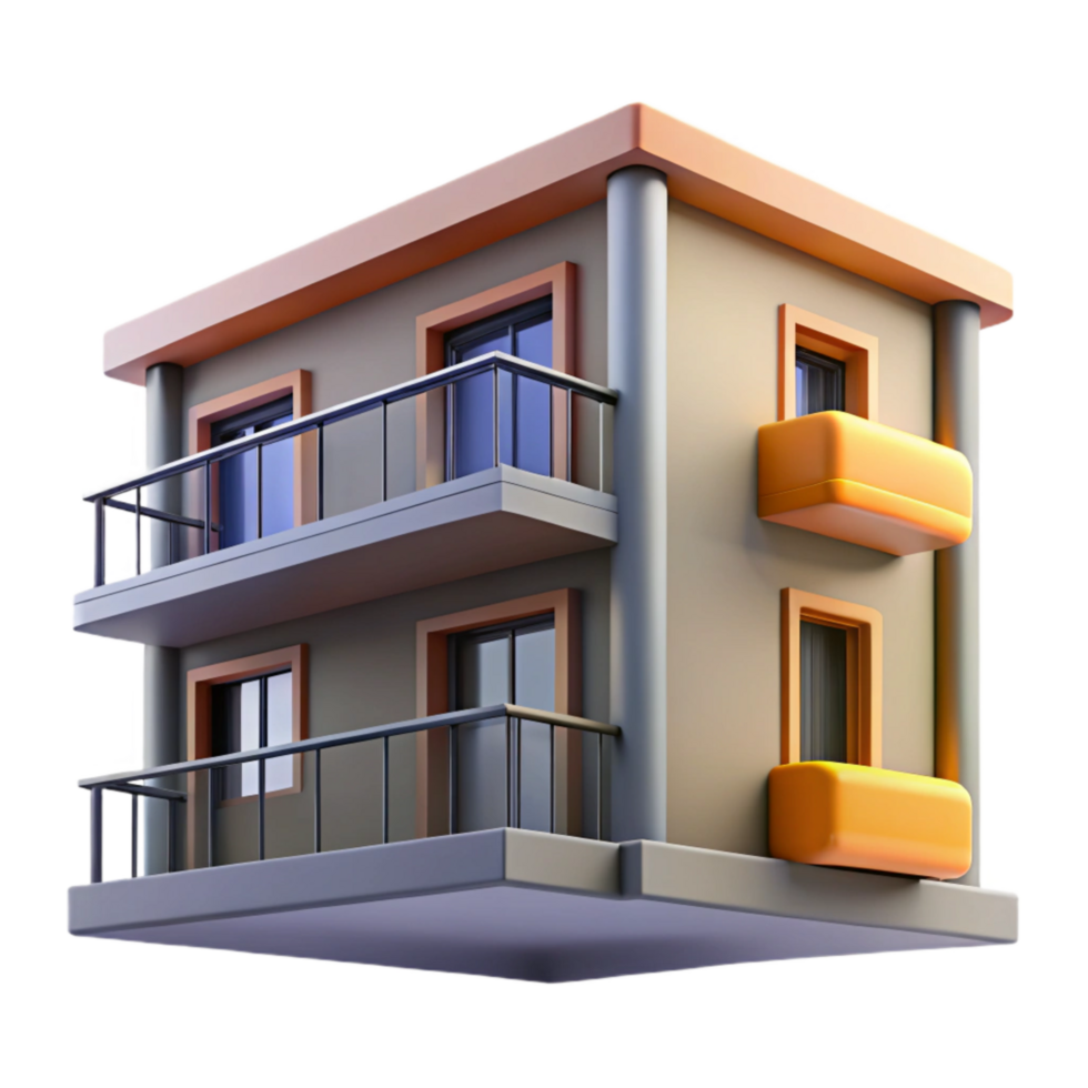 dramatic minimalist Modern Apartment Building Balcony View Transparent Background authentic png