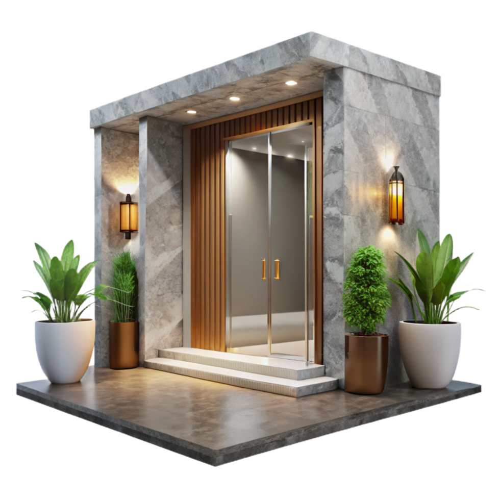 impressive artistic Modern Apartment Building Entrance Lobby Transparent Background png