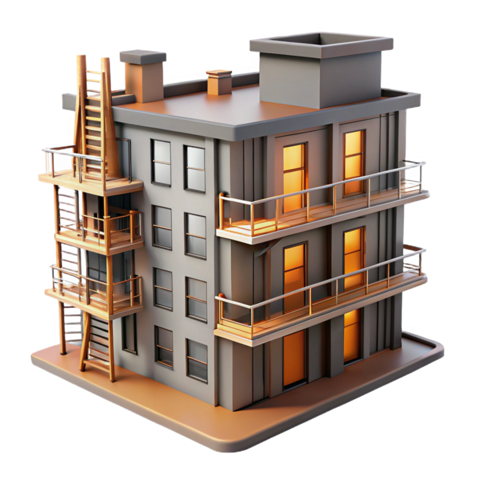 elegant minimalist Modern Apartment Building Fire Escape Isolated professional png