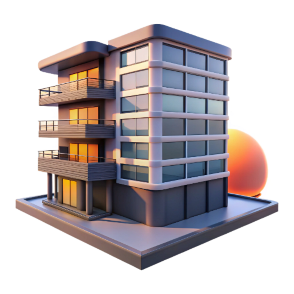 magnificent rustic Modern Apartment Building Sunset View Isolated exclusive png
