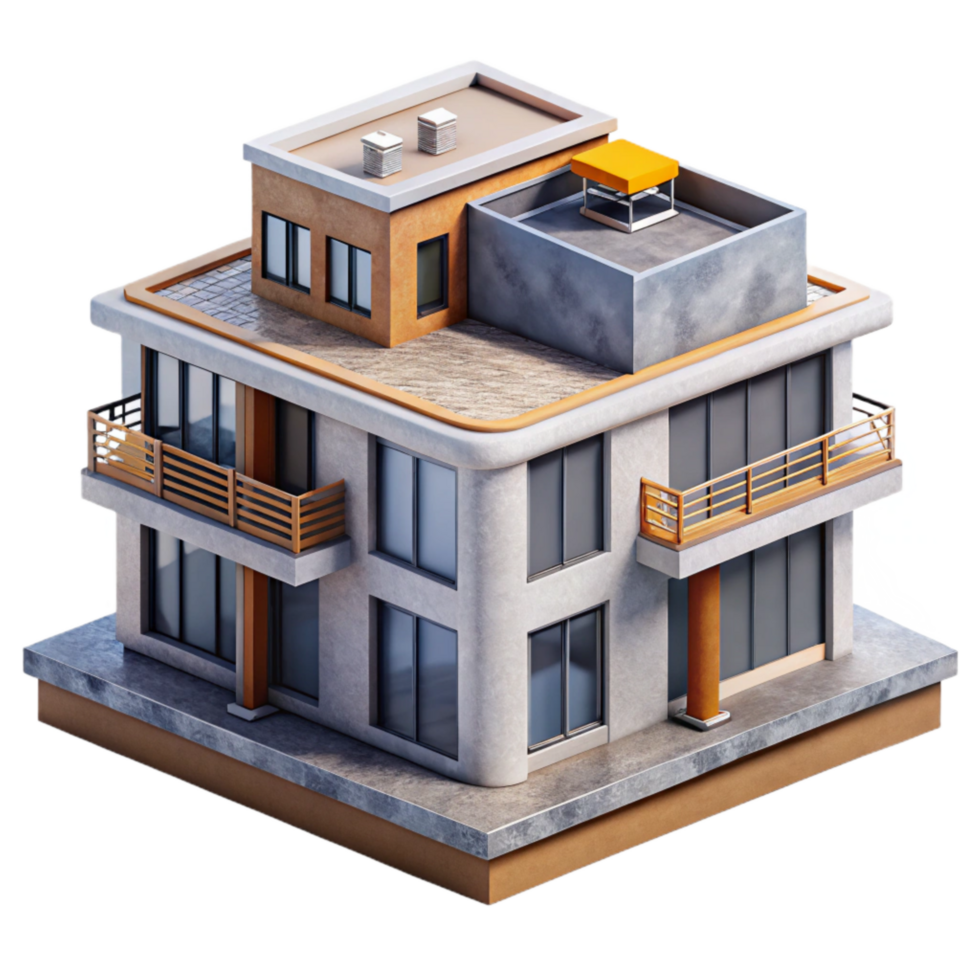 serene classic Modern Apartment Building Rooftop View Transparent Background high quality png