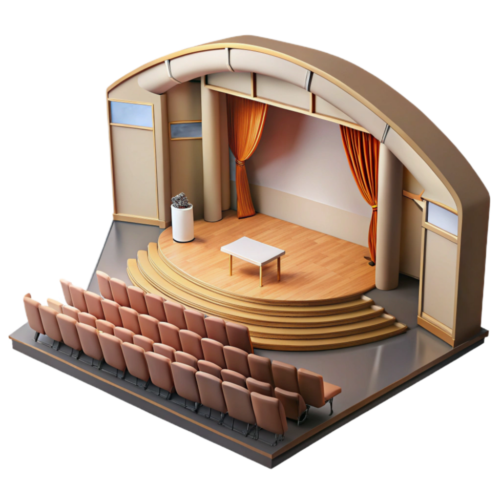 extraordinary creative Modern Auditorium with Stage and Seating Transparent Background high resolution png