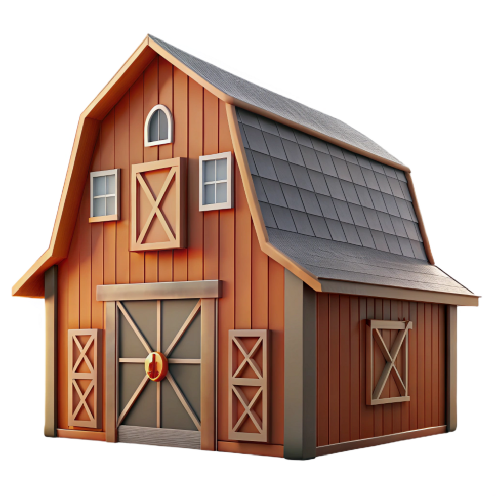 stunning rustic Modern Barn Architecture Side View Isolated authentic png