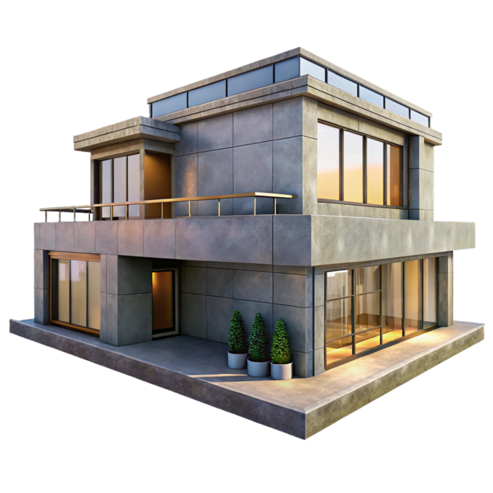 wonderful minimalist Modern Building Exterior with Balcony Transparent Element high resolution png