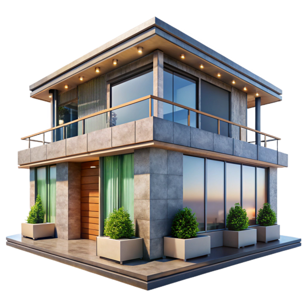 elegant rustic Modern Building Exterior with Balcony Transparent Element premium png