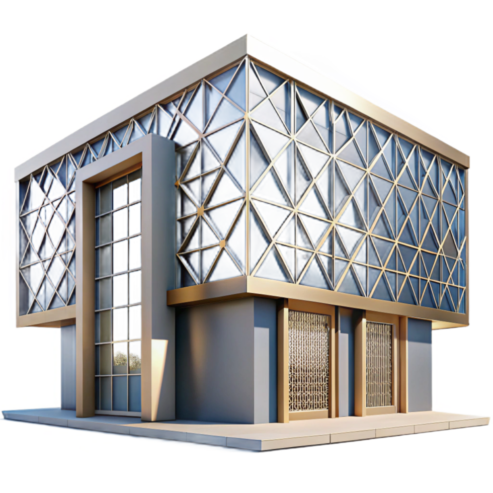 dramatic traditional Modern Building Facade with Glass Panels Transparent Element authentic png